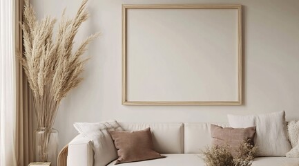 Modern Living Room Interior with Blank Picture Frame