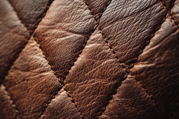 Close-up of Brown Leather with Diagonal Stitching