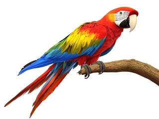 Fototapeta premium Vibrant macaw perched on a branch showcasing stunning multicolored feathers, symbolizing the beauty of wildlife.