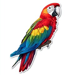 Fototapeta premium Vibrant macaw perched, showcasing stunning red, yellow, and blue feathers, perfect for wildlife and nature themes.