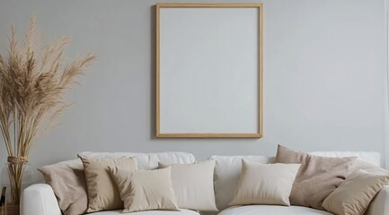Modern Living Room Interior with Blank Picture Frame