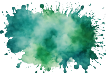 Blue green watercolor splash isolated on transparent background