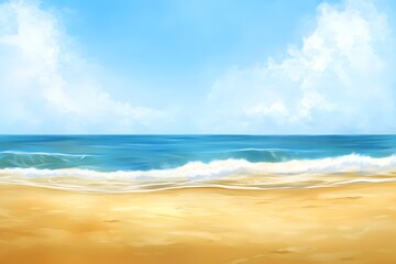Tranquil Beach Scene with Golden Sand and Gentle Waves Under a Wide Open Sky
