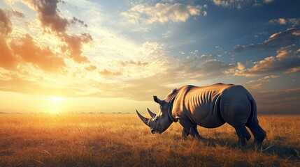 Fototapeta premium Rhino at Sunset in the African Savanna