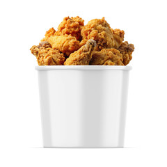 Deep fried chicken bucket mockup, hot wings on paper bucket on white background, 3d illustration