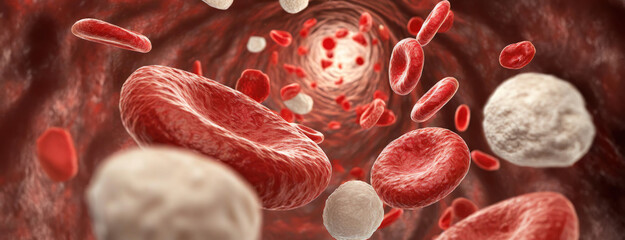 Red blood cells flowing through a vein with .