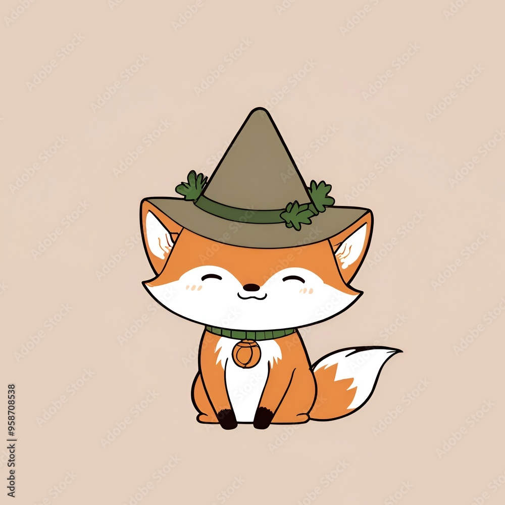 Poster cute fox with a hat