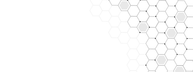 Abstract technology connects concept white geometric hexagons pattern with medical, tech or science design