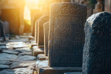 Ancient stone tablets featuring inscribed commandments, representing a powerful historical and religious symbol of moral and ethical guidelines