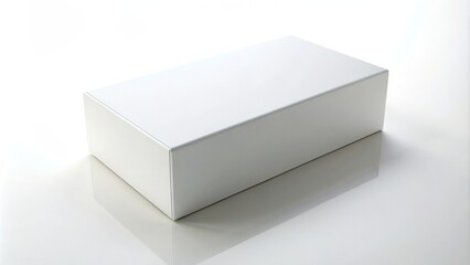 Fototapeta premium A white wide horizontal rectangle box captured from a top front side angle with a tilted perspective creating a dynamic and modern photo, empty,white, image, wide, tilted, dynamic