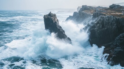 Waves Crashing Against Rugged Coastline