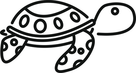 Black and white icon of a sea turtle swimming, designed in a simple and cute cartoon style