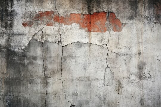 Weathered Concrete Wall with Cracks and Red Paint - Powered by Adobe