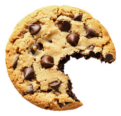 Bite taken from a chocolate chip cookie, cut out - stock png.