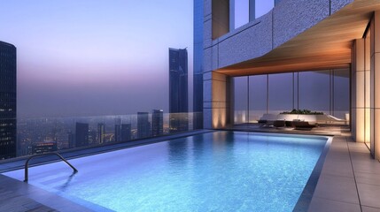 Fototapeta premium Rooftop Infinity Pool with City Skyline View