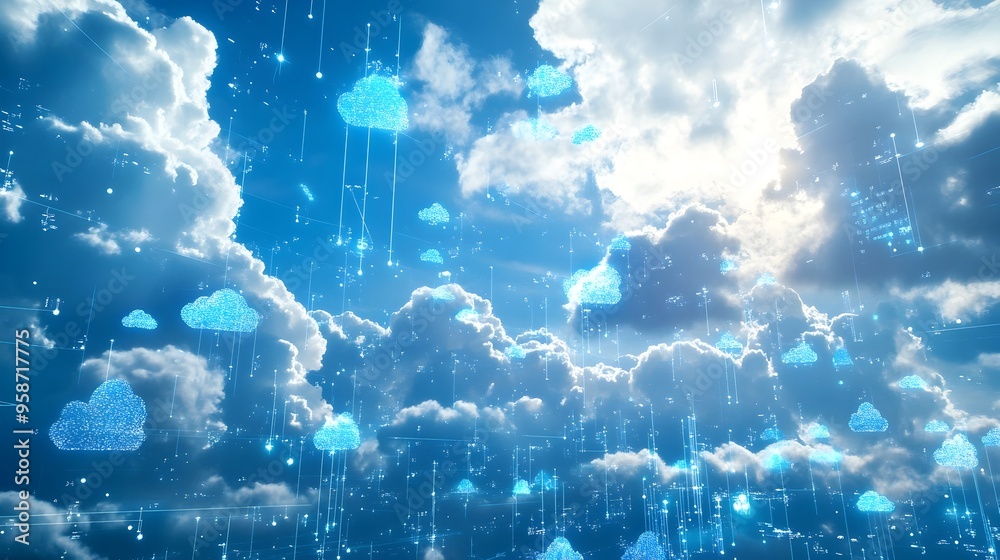 Poster digital weather simulation interface with cloud formations
