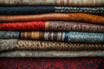 A Stack of Multi-Colored and Textured Fabric Swatches