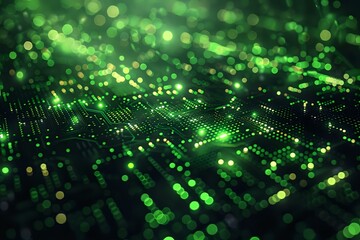 A vibrant digital representation of glowing green circuits and data flow, perfect for illustrating technology, data processing, artificial intelligence, and futuristic innovation.