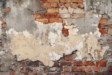 Weathered Brick Wall with Peeling Plaster