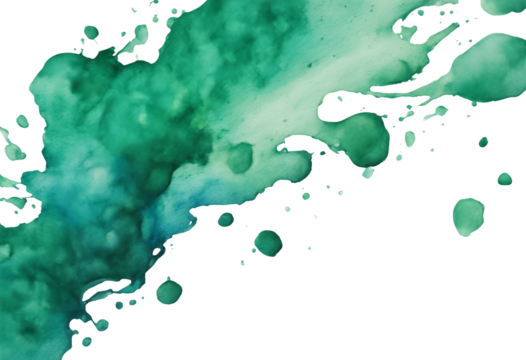 Green blue colored watercolor paint fleck splash isolated on transparent background