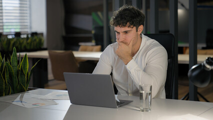 Shocked Caucasian businessman with laptop failure in office business man shock problem fail lose online trouble company crisis male professional computer stress worker bankrupt browsing pc crash error