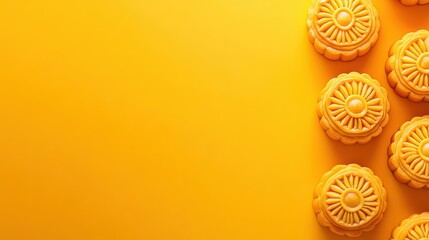 Delicious mooncakes arranged on a vibrant yellow background, perfect for holiday celebrations and cultural events.
