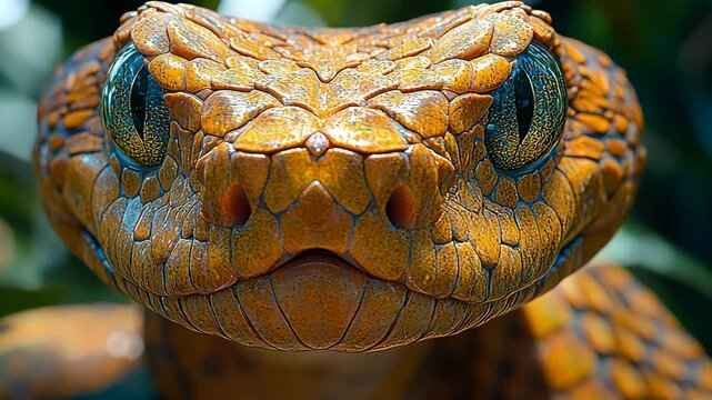 Orange snake staring with scales glowing in sunlight