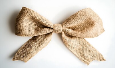 A Rustic Brown Burlap Bow on White Background