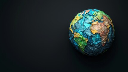 Globe made from crumpled plastic bags on dark background