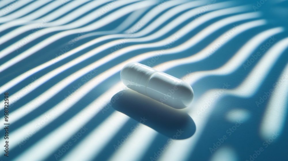 Poster Photogram of medicine tablets arranged to form a geometric pattern casting sharp shadows on a light-sensitive surface Stock Photo with copy space