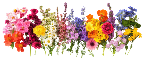 Colorful flowers showcasing nature's beauty and variety isolate on transparent background, cutout, png