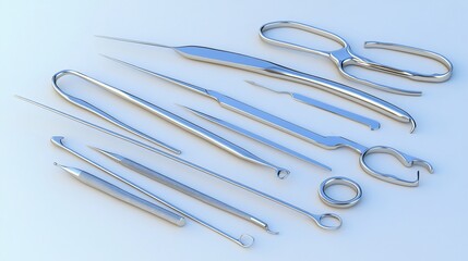 Medical instrument set including a scalpel and tweezers laid out to create a photogram highlighting the essential tools in surgery Stock Photo with copy space