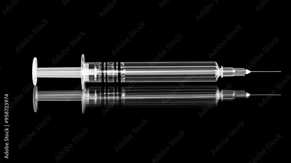 Aufkleber detailed photogram showing the outline of a medical syringe with its needle pointing upwards creatin