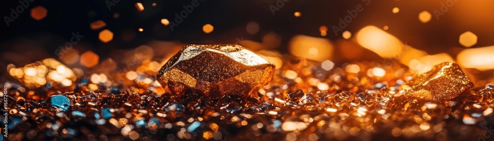 Poster close-up of sparkling gemstones on a dark surface, showcasing their brilliance and unique facets ill