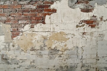 Weathered Brick Wall with Peeling White Paint