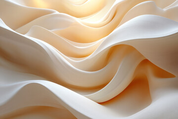 Obraz premium An abstract 3D wave form with smooth curves and soft lighting, casting rippled shadows on a pastel beige background,