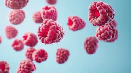 Seamless background of raspberry fruit in air