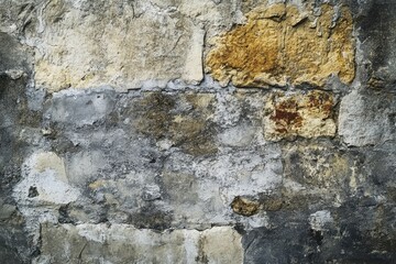 Fototapeta premium Weathered Stone Wall with Grey, White, and Yellow Patches