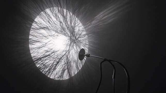 Silhouette of a stethoscope and reflex hammer arranged to create a balanced and detailed photogram Stock Photo with copy space
