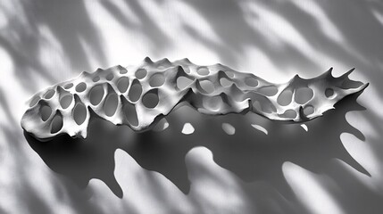 Silhouette of a spine model laid out on a light-sensitive surface creating a photogram that highlights the curves and details of the vertebrae Stock Photo with copy space