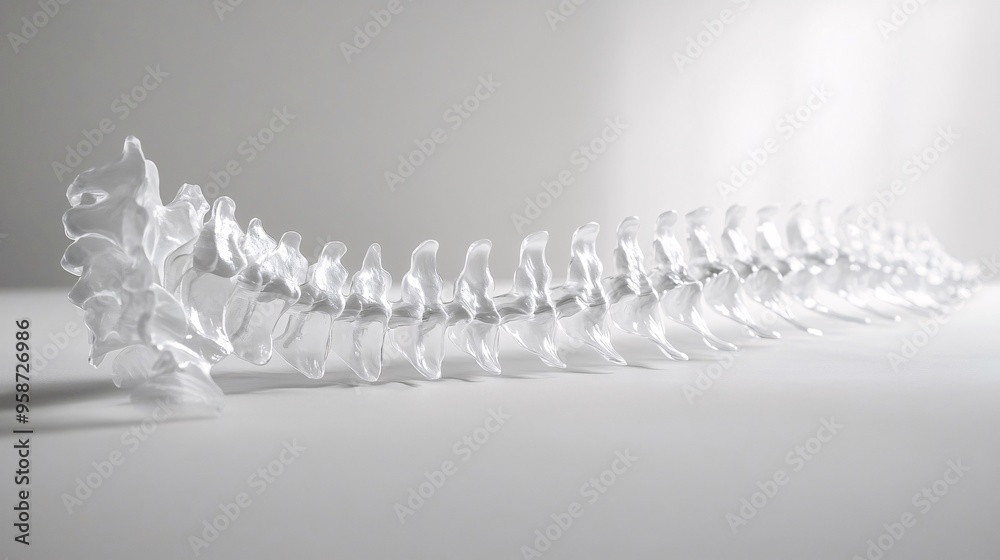 Poster silhouette of a spine and ribcage model arranged on a light-sensitive surface forming a detailed pho
