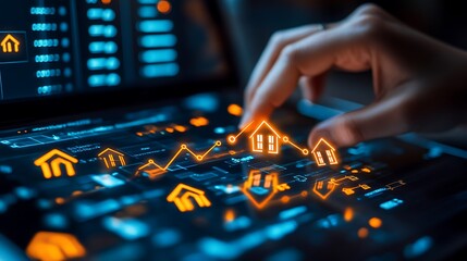 Naklejka premium Real Estate Market Analysis with Graphs and Digital Touches for Modern Insights