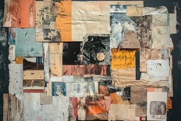 Abstract Collage of Textured Papers and Fragments