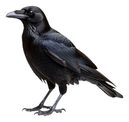 Fototapeta premium A black raven stands on its feet in natural light, cut out - stock png.