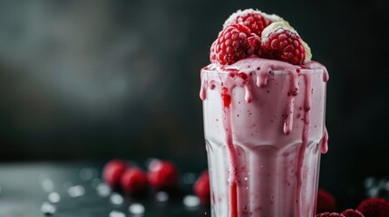 Yogurt milk shake with raspberry fruit