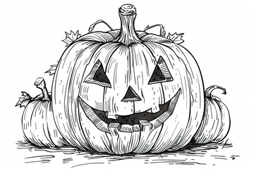 Black and white sketch of a jack-o-lantern, perfect for Halloween coloring page