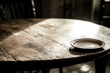 Obraz premium A Single Plate on a Rustic Wooden Table
