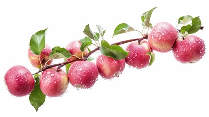Watercolor painting of a branch of apple fruit with leaf