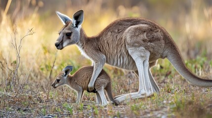 Fototapeta premium Kangaroo Mother Protecting her Joey