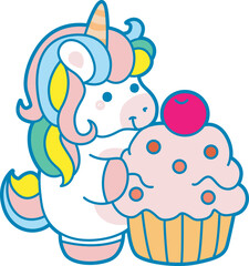 Illustration of cute unicorn activities icon.
Funny rainbow unicorn daily routine stickers.